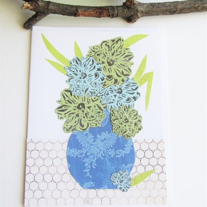 Blue Vase with Flowers Greeting Card, Flower Vase Card, All Occasions, Blank Card