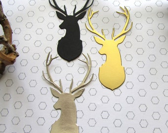 NEW ! Deer Paper Die Cuts, Gold Silver and Black Die Cuts, Deer Heads with Antlers, Holiday Card Making, Scrapbooking, Craft Projects