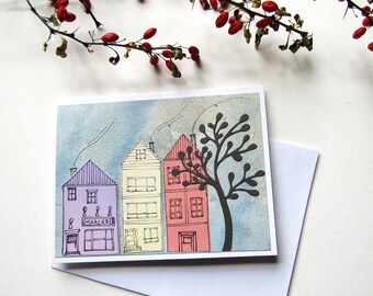 House Greeting Card, Craft Card, Houses, Blank Card, Handmade Card, Friendship, Birthday, New Home, Moving Card
