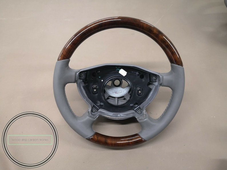 Mercedes w208 clk wood steering wheel burlwood gray leather image 1
