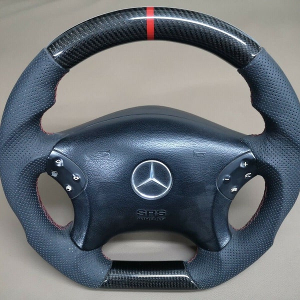 15" Black Leather Steering Wheel Cover For Mercedes-Benz - Carbon Fiber Style, Anti-Slip, Faux Leather