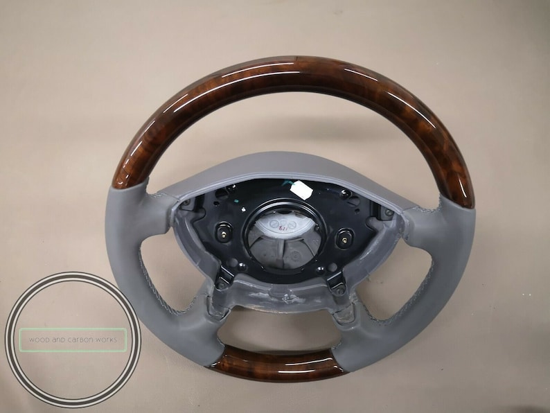 Mercedes w208 clk wood steering wheel burlwood gray leather image 4