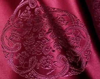 Fabric Silk Brocade Maroon and Pattern Floral Medallion - by half yard-