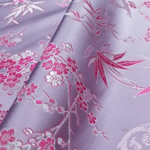 Fabric Silk Brocade Pale Purple and Pattern Bamboo, Plum -by half yard-