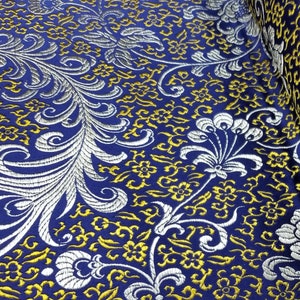 Fabric Silk Brocade Blue and Gold/Silver Phoenix -by half yard- blauer chinesischer brokat, Brocade Chinois, brocado Chino, Broccato Cinese
