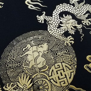 Fabric Silk Brocade Black and Gold/Gragon/Medallion - by half yard-, Brocade Chinois, brocado Chino, Broccato Cinese