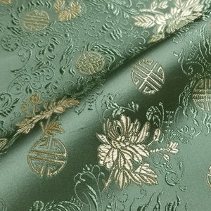 Fabric Silk Brocade Olive Gold and Medallion Floral -by half yard-