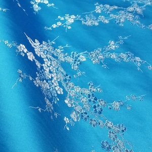Fabric Silk Brocade Sky Blue and Plum Chinesischer brokat -by half yard- 29&quot; Width Brocade Chinois, brocado Chino, Broccato Cinese