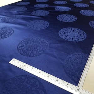 Fabric Silk Brocade Dark Blue and Floral Medallion - by half yard- blauer chinesischer brokat