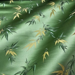 Fabric Silk Brocade Olive and Color Gold Bamboo Floral  -by half yard-