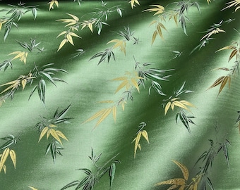 Fabric Silk Brocade Olive and Color Gold Bamboo Floral  -by half yard-