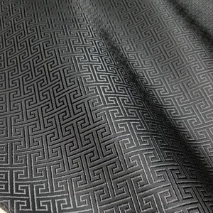 Black Silk Brocade Fabric: Chinois Fretwork, 29" Wide (Half Yard)