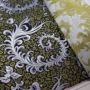 Fabric Silk Brocade Black and Gold, Silver Phoenix -by half yard-, Brocade Chinois, brocado Chino, Broccato Cinese