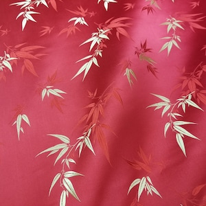 Red Silk Brocade Fabric: Gold Bamboo Floral, Chinese Brocade (Half Yard)