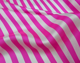 Printed Silk Twill Fabric: Shocking Pink Stripe, 44&quot; Wide - Half Yard