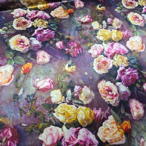 Fabric Silk Printed Satin and Multi-Color Pattern Floral -by half yard- 100% Pure Silk Digital Printed Charmeuse