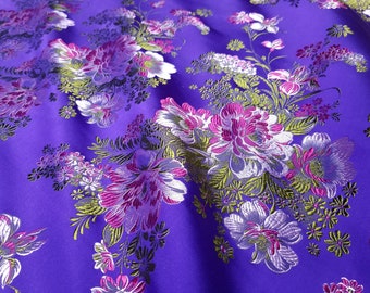 Fabric Silk Brocade Purple and Carnation Floral  29" Width Chinesischer brokat -by half yard-Brocade Chinois, brocado Chino, Broccato Cinese