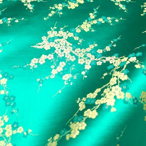 Tessuto Broccato di Seta Verde e Floreale Oro Prugna -a mezzo metro-, Broccato Chinois, brocado Chino, Broccato Cinese
