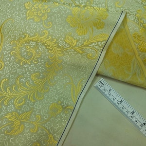 Fabric Silk Brocade Ivory and Gold Phoenix Floral Remnants 1.25 yards