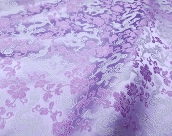 Fabric Silk Brocade Pale Purple and Silver Dragon -by half yard-