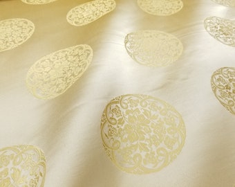 Fabric Silk Brocade Gold Color and Floral Medallion w/Symbol happiness - by half yard-