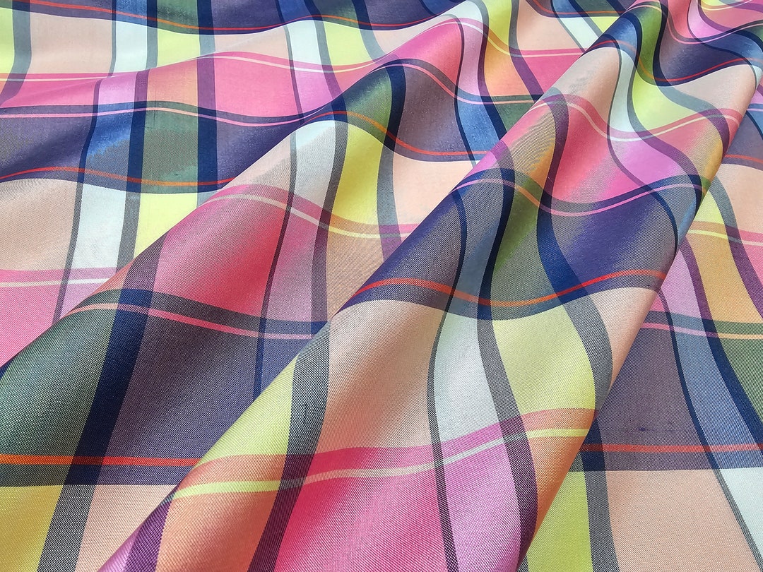 Fabric Silk Shantung Silk 15mm Multi Color Pattern Check -by Half Yard ...