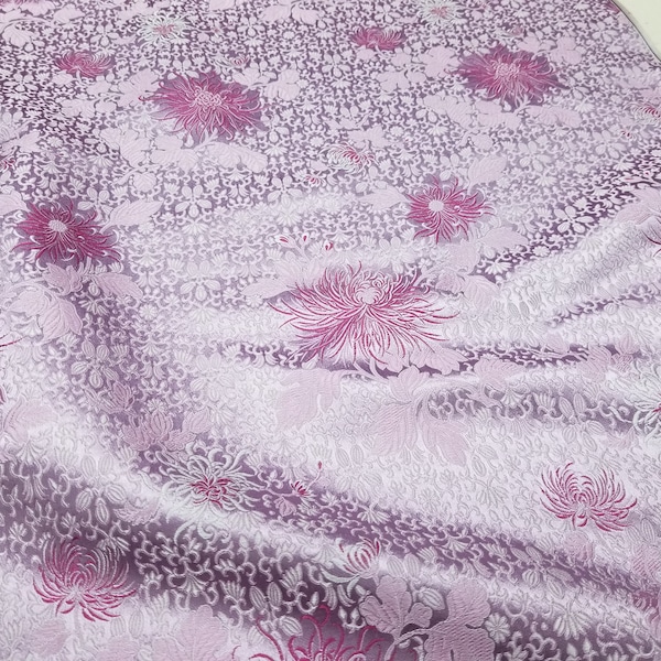 Chrysanthemum Silk Brocade Fabric: Pale Purple & Pink, 29" Wide (By Half Yard)
