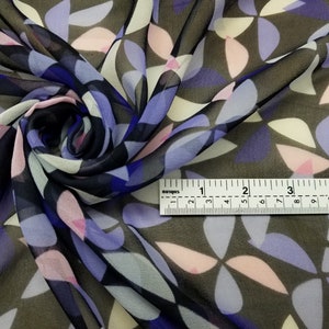 Fabric Silk Chiffon Printed Black and Multi-color Floral Remnants 2.25 yard