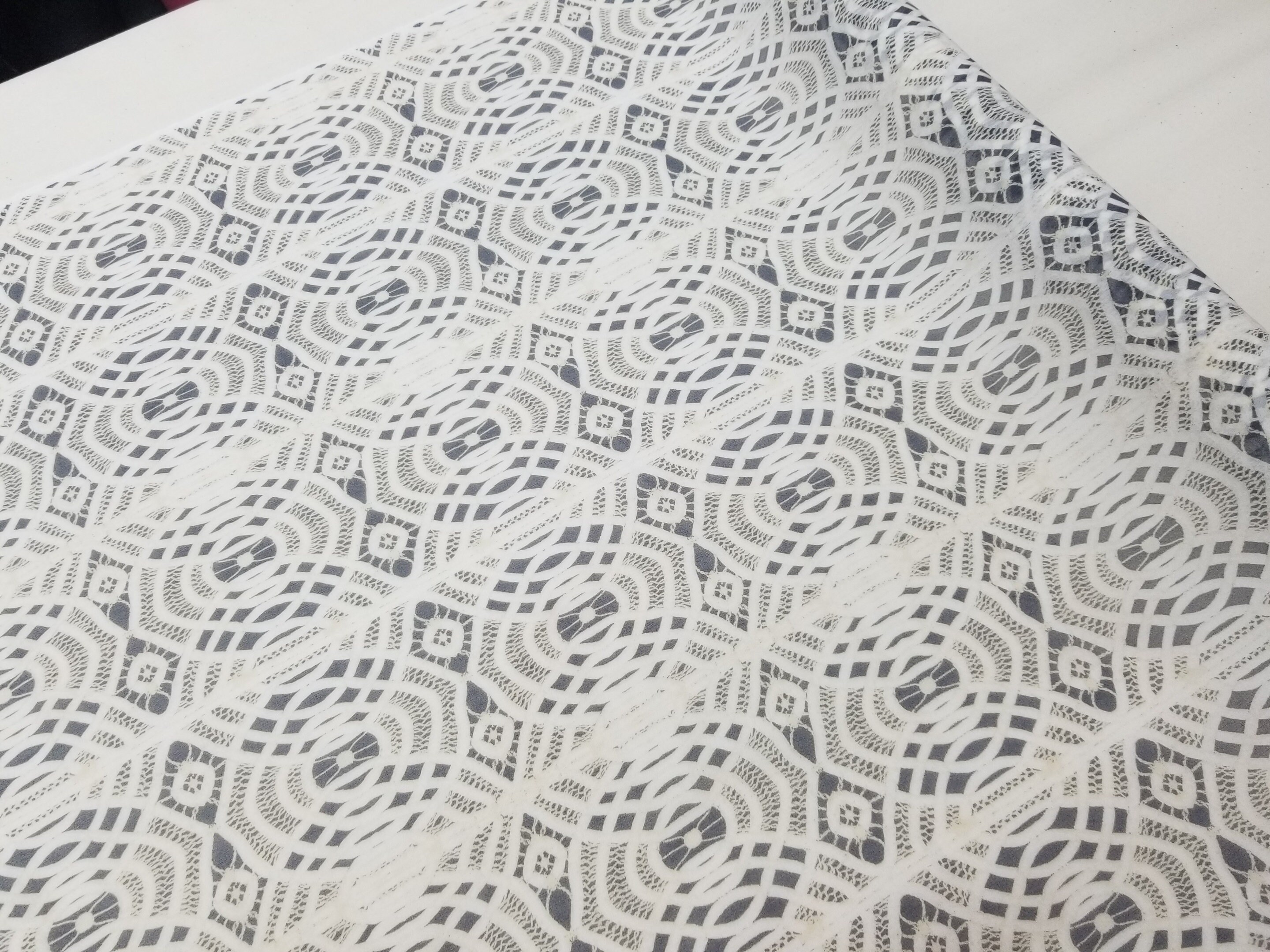 Fabric Silk Printed Chiffon and Grey/White/Cream Pattern -by half yard-