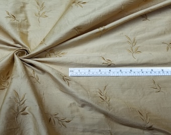 Fabric Silk Dupioni Embroidery Color Light Gold w/gold leaf -by 10cm-