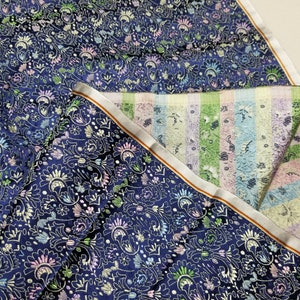 Fabric Silk Brocade Blue and Muti-Color Floral Remnants 2.1 yards