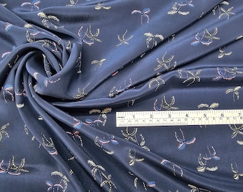 Fabric Silk Printed Crepe Silk 19mm Blue Multi-Color Floral  -by half yard-