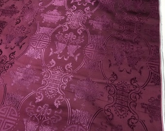 Fabric Silk Brocade Double Fish and Maroon Medallion w/symbol -by half yard-