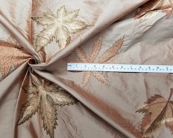 Fabric Silk Dupioni Embroidery Color Shading Gold/Bronze w/Multi-color floral leaf -by half yard-
