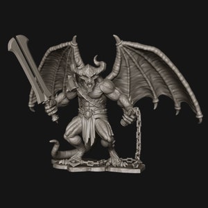 Geflügelter Dämon mit Schwert und Kette von Goonmaster | 3D Druck Modelle | Tabletop | Rpg | Dungeon and Dragons | DnD