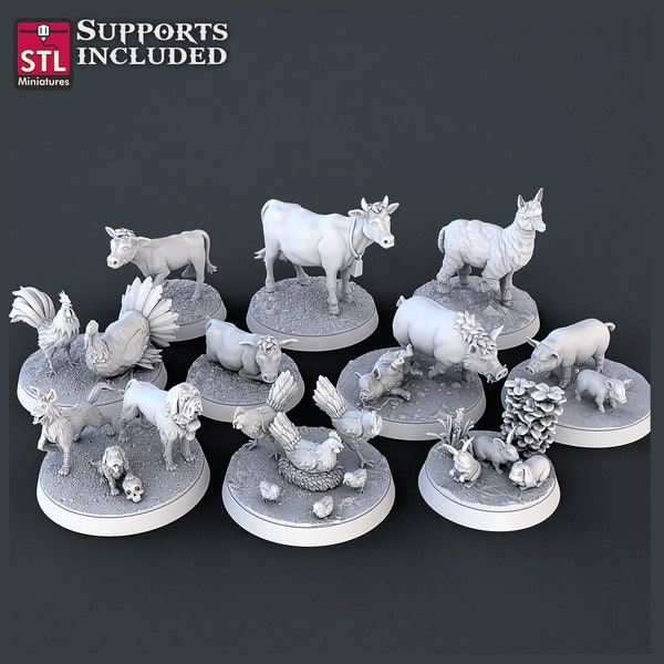 Bauernhof Farm Tiere für DnD und Fantasy Tabletop | STL Miniatures