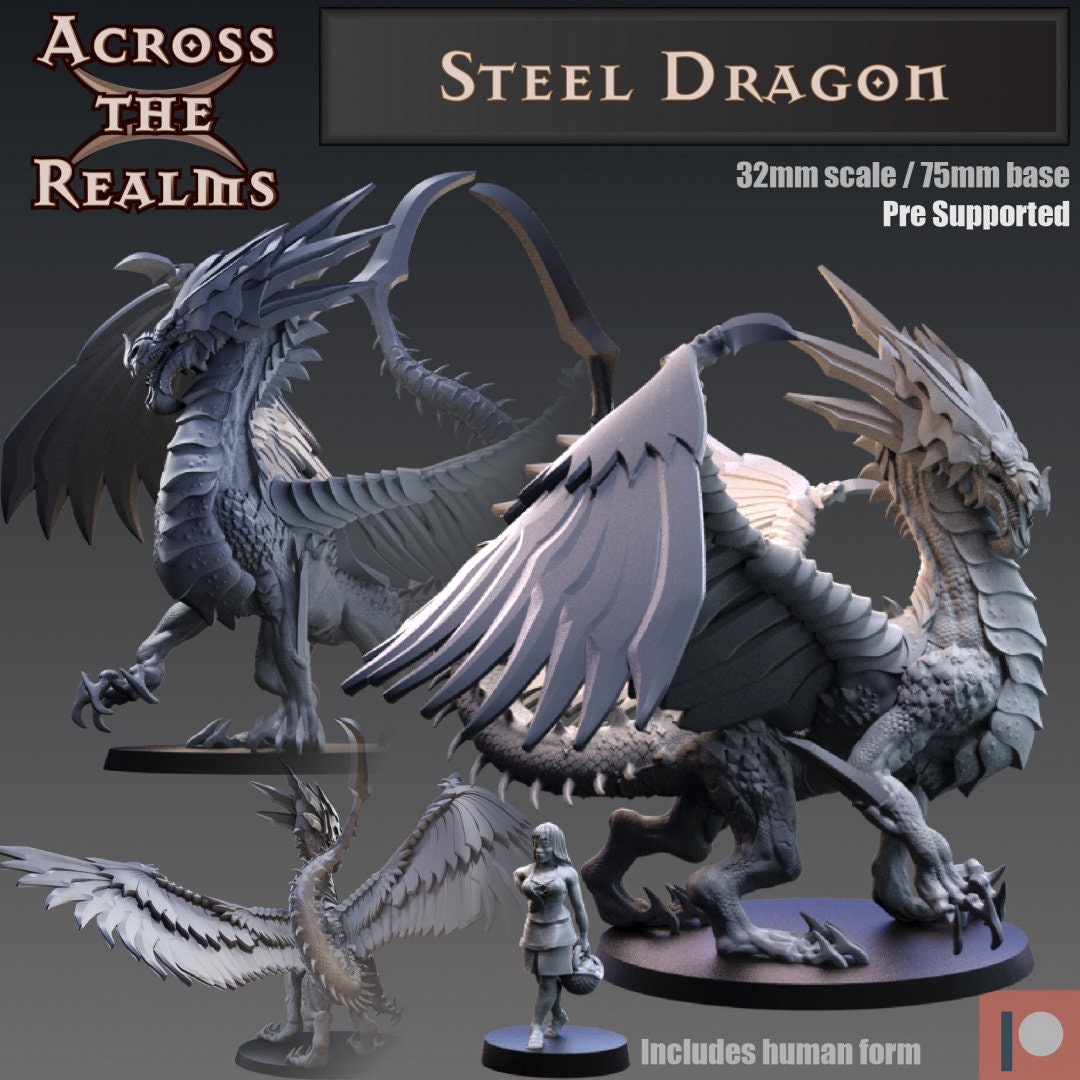 Steel Dragon From Across the Realms 3D Print Tabletop Dnd Dragon Metal