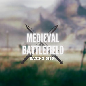 May include: A graphic design featuring two crossed swords and the text "Medieval Battlefield Basing Bits".