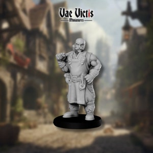 Bald Blacksmith with Hammer from Vae Victis | 3D Model | Tabletop Miniature | DnD | Villager | NPC | Mustache