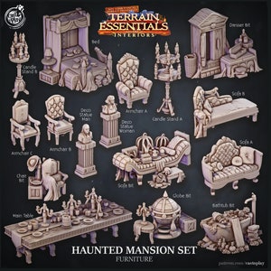 Haunted Mansion Scatter Terrain and Decoration | Furniture Miniature for Dnd and Fantasy Tabletop | Cast n Play