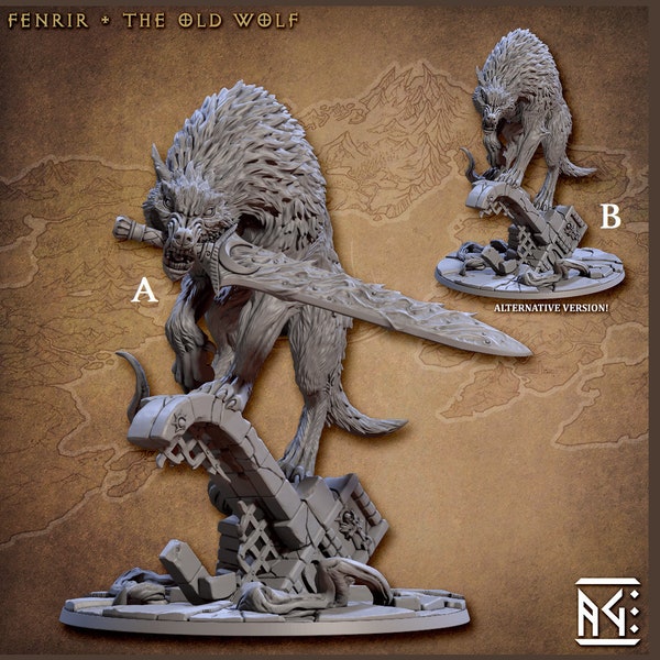 Riesenwolf "Fenrir" mit Schwert im Maul | Nordische Mythologie | Fenris Miniatur für DnD und Tabletop | Artisan Guild