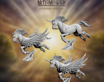 Celestial Unicorn or Pegasus | 28 mm Winged Horse Miniature for D&D and Tabletop Games | Artisan Guild