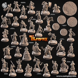 Fantasy Townfolk Villagers NPC Bundle Vol. 2 | 3D Printed Miniatures for Dungeons and Dragons and other Tabletop Games | Cast n Play