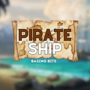 May include: A brown and white pirate ship illustration on a vintage map with the text "Pirate Ship Basing Bits".