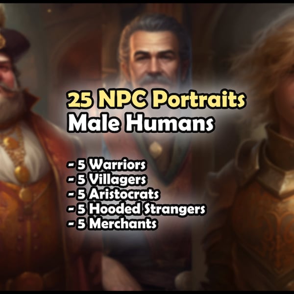 25 portraits de PNJ pour DnD et autres jeux de rôle fantastiques sur table Digital Art Bundle « Male Humans »