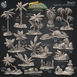 Beach or Island Terrain Scatter and Bits | Palm Trees and Rocks Miniature for Dnd and Fantasy Tabletop | Cast n Play
