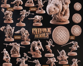 Tabaxi & Catfolk Miniaturen | Katzenmenschen für DnD | Catfolk Heroes | Fantasy Katzen Helden Charaktere | 28mm | Cast n Play