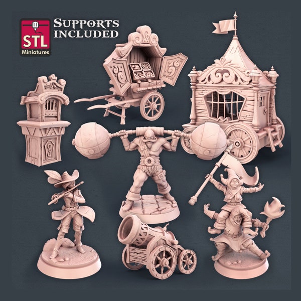 Jahrmarkt Set | Zirkus Miniaturen und Gelände für Tabletop Rollenspiele | STL Miniatures