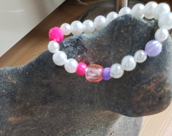 Bracelet Pearl With Pink Beads and Purple Beads