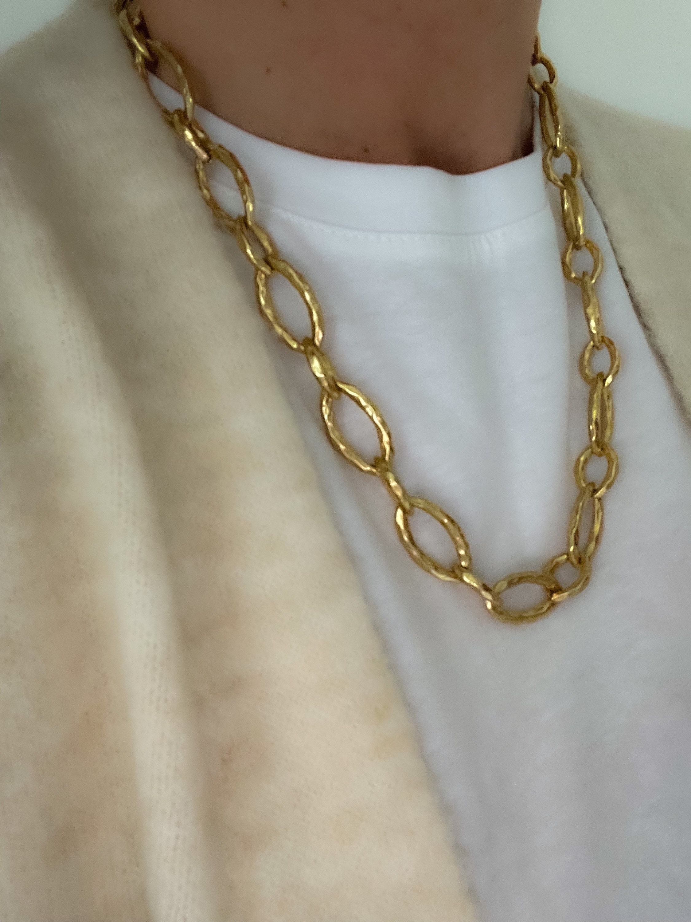18k Gold Statement Necklace, Large Cable Link Chain, Chunky 18k Gold Statement Necklace, Large Cable Link Chain, Chunky